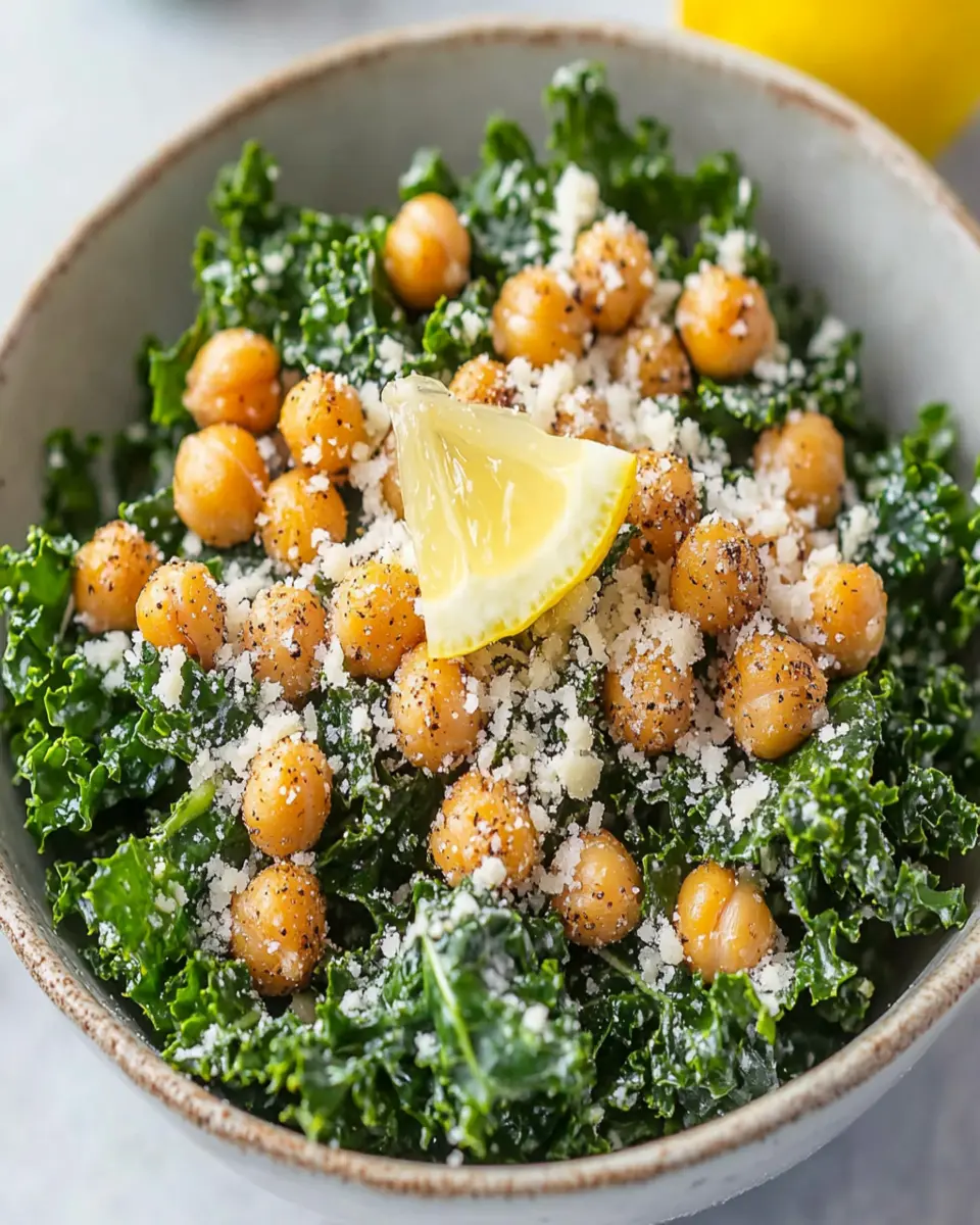Flavorful Kale Caesar Salad with Roasted Chickpeas Recipe First Image First Image