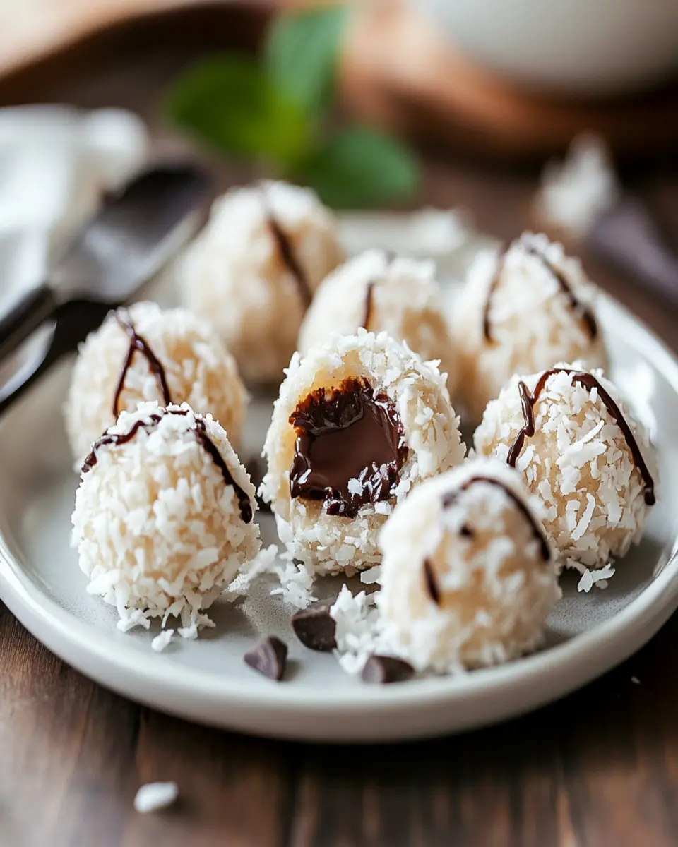 No Bake Coconut Cookie Balls with Chocolate Centers First Image First Image