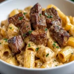 Cajun Steak Tips in Cheesy Rigatoni Parmesan Sauce First Image First Image