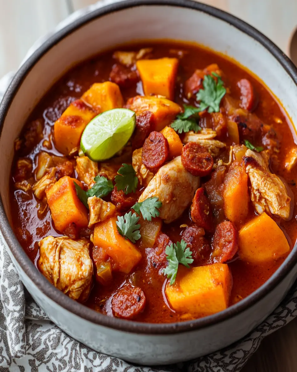 Slow Cooker Chicken Chorizo Sweet Potato Stew First Image First Image